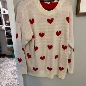 Chic Soul Heart Pattern Sweater - Cream and Red